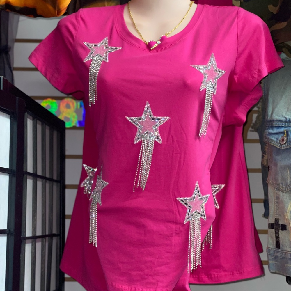 Pink Star Embellished Women's Top